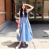 Small Man Holiday Style Temperament Blue Vest Dress Women's New Summer Design Feel Waist Thin A Skirt