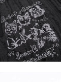Vintage Cat Graffiti Hole Hole Short-Sleeved T-Shirt For Girls Summer Languided Casual Casual And Cuncied Shoulder Coat