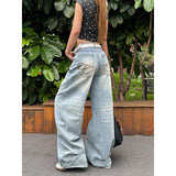 Vintage Pocket Embroidered Jeans Trend New Loose High-Rise Thin Leg Pants Drag Floor Scissor Trousers