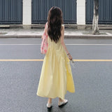 French Light Yellow Sleeveless Vest Sling Dress Female Schandeed Dambamine Bright Xinjiang Seaside Vacation Long Dress