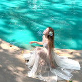 New Mint Green Mesh Dress Fairy-Style Seaside Lace Summer Sling Skirt