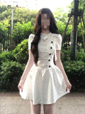 Korean Design-Sensitive White Wave Dot Dress Summer New Fresh Fold Design Slimming Skirt