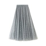 Starry Sky Half Dress Girl Autumn Winter Dress Fairy A Word Ponp Long Skirt Glie Star Mesh Dress 9801