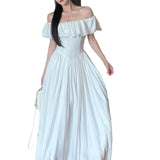 Sweet And Gentle Square Collar Lotus Leaf Dress Waist Thin Design Dress French Summer New High-End Temperament