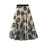 Velvet-Print Yarn Dress Women's Half-Dress Autumn And Winter Long A Word Big Smash Flower Net White Skirt 1819