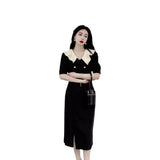 French Large-Size Fat Mm New Summer Repair Hemp Wind Small Black Dress High-Sensing Super Fairy Temperament Dress