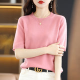 Wool Blended 2026 Autumn And Winter Women's New Loose Round-Neck Short-Case Small Design Short-Sleeved Top Knitwear Shirt