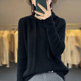 Line Ready-Wear 100% Pure Wool 2026 Autumn And Winter New Women's Short-Colored Hoodie T-Shirt Jersey Sweater