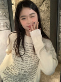 Sweet And Spicy Wind Shoulder Long-Sleeved Letter Printing T-Shirt Girls Spring And Autumn Small Slim Slim Short White Bottom Top