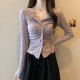Pure Babes Knitted Cardigan Girl Spring 2025 New Design Sense Small Waist Repair Slim Thin Short Top