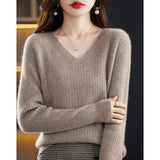 Wool Blending 2026 Autumn And Winter New Women's Loose V-Neck Solid Color Short Pit With Top Of The Bottom Knitting Shirt