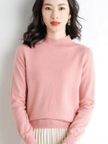 Wool Blended 2026 Autumn And Winter New Lady Loose Half-High-Neck Solid Color Short Jacket Sweater
