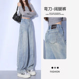 Light-Colored Scimit-Knife Jeans Women 2025 New Explosion High-Waist Broad Legs Loose Little Straight-Thampan Banana Scystles