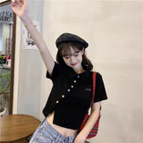 Polo Shirt Short-Sleeved T-Shirt For Girls Summer Small Man With Slimming Design Sense Niche Collar Short Top