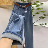 High-Waisted Narrow Version Of Broad-Legged Trousers Autumn New Pear-Shaped Body Large-Size Fat Mm Thin Crotch Straight-Tight Denim Trousers