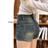 Vintage Elastic Denim Shorts Women Summer New Fat Mm Large Size Display Thin Pear Shape Tall Waist A Word Hot Pants