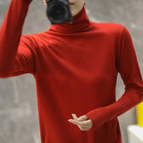 Temperament Wool Bottom Knitted Shirt 2026 Autumn And Winter Women's New Stack High-Necked Cover Solid Color High-Ball Sweater