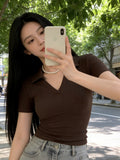 Summer Slim Slimy Fashion With Hottie Short-Sleeved T-Shirt 2026 New Polo Collar Short Blouse