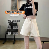 Long High Waist Curls Loose-Fitting Denim Shorts Women Summer High-Legged Thin A-Word Design Hot Pants