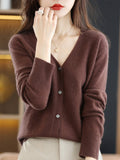Wool Blended 2026 Autumn And Winter Women's New Loose V-Neck Solid-Color Short Top Knitted Cardigan Sweater Coat