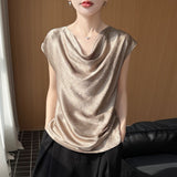 Silk Satin 2026 Spring And Summer New Short Female Style Swinging Silky Temperament T-Shirt Simple Short-Sleeved Top