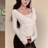 Pure Lust Wind Collar Hanging Neck Two Long-Sleeved T-Shirt Girls Spring And Autumn New Self-Cultivation Temperament In The Tide