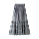 Half-Body Skirt 2025 Spring Korean Version Of The New High-Waisted Lace Splicing Mesh Dress Female Hundred Folded Skirt A-Word Long Dress 8585
