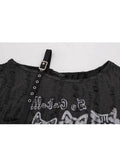 Vintage Cat Graffiti Hole Hole Short-Sleeved T-Shirt For Girls Summer Languided Casual Casual And Cuncied Shoulder Coat