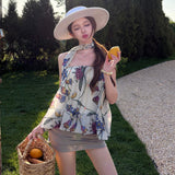 Seaside Holiday Set Women's Summer New Grape Print Pony Tsets Boobs Half Short Skirt Two-Case