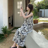 National Feng Shui Ink Painting V Tie Dress Women 2026 Summer New Loose Lazy Leisure Holiday Floral Dress