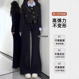 Black Micro-Horn Jeans Women 2025 Autumn And Winter New Small High-Waisted Hanging Feeling Do Not Stick To Leg Broad Leg Horn Pants