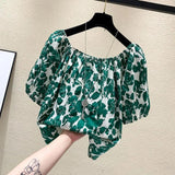 New Fashion Broken Flower Word Collar Short-Sleeved T-Shirt Top Women's Summer Niche Loose Shirt On The Original Work