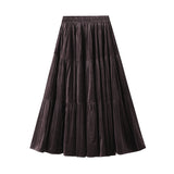 Velvet Hundred Folded Skirt Women Autumn And Winter Loose High Waist Thin Shaded A Word Umbrella Skirt Long Swing 8961