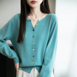 Wool Blending 2026 Autumn And Winter New Women's Loose Round Collar Buckle Solid Color Wear Bottom Knitting Jacket