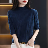 Fine-Woven Wool 2026 Autumn New Temperament Five-Sleeve Female Tree Pit Embroap In The Sleeve Short Bottom Knitting Shirt