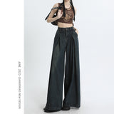 High-Rise Broad-Legged Jeans Skirt Women's Spring And Summer Loose 2025 Trend New Design Straight Horn Trousers Trousers