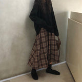 Temperament Skirt Mid-Dressed Autumn And Winter 2025 New Brown Lattice Half-Body A-Dress Woman High-Waist Retro Temperament