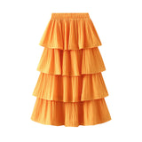 Wood Ear Splicing A Hundred Folds Swing Half-Dress Woman 2025 Summer New Medium And Long Cake Skirt 1020