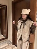 Miss Matsuno Bow Bumping Curly Curling Vest + Wave Point Set Of College Style Sweet Cute Coat
