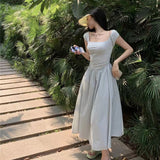 This Year's Popular Beautiful Vest Dress Women's Summer Fish Bones Folded Waist Long Skirt Fashion