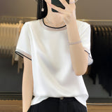 Silk Satin 2026 Spring And Summer Women's New Short Loose Round-Neck Color Mesh Yarn Short-Sleeved T-Shirt Temperament Thin Top