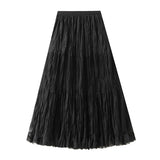 French Medium And Long Folded Mesh Dress Mid-Term Dress 2025 New A Word High-Waisted Fairy Dress Woman 8956