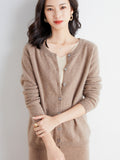 Wool Blended 2026 Autumn And Winter Women's New Loose Round Collar Solid Color Short Sleeve Coat Knitted Open Shirt