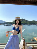 Maldives Holiday Casual Wear Blue Bikini White Sunscreen Shirt Women Summer Seaside Sexy Three-Piece Set
