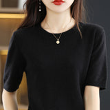Wool Blended 2026 Autumn And Winter Women's New Loose Round-Neck Short-Case Small Design Short-Sleeved Top Knitwear Shirt