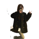 High-Grade Black Lamb Velvet Coat Women's Autumn And Winter 2025 New Thicken Double Buckle Round-Neck Cotton Wool Coat