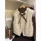 Miss Matsuno Bow Bumping Curly Curling Vest + Wave Point Set Of College Style Sweet Cute Coat