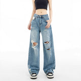 Vintage Hole Wide-Legged Jeans Women 2025 Summer Thin New Loose Straight Casual Relaxation Feeling