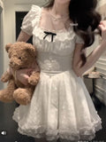 White Princess Style Dress Woman Summer White Moonlight First Love Little Man Sweet Gentle Lace Punk Skirt