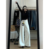 White High-Waisted Broad-Legged Jeans Women's Winter 2025 Trend New Loose Display Thin Lazy Slacker Mop